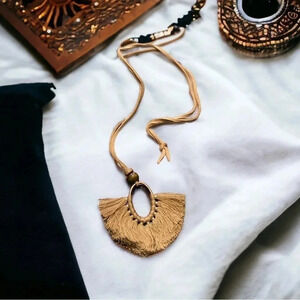 Faux Leather Oval Tassel Bohemian Necklace